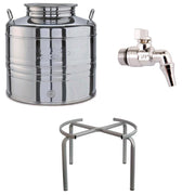 Contenitore Bidone Fusto In Acciaio Inox per Olio 50 Litri con Rubinetto e Supporto Portafusto