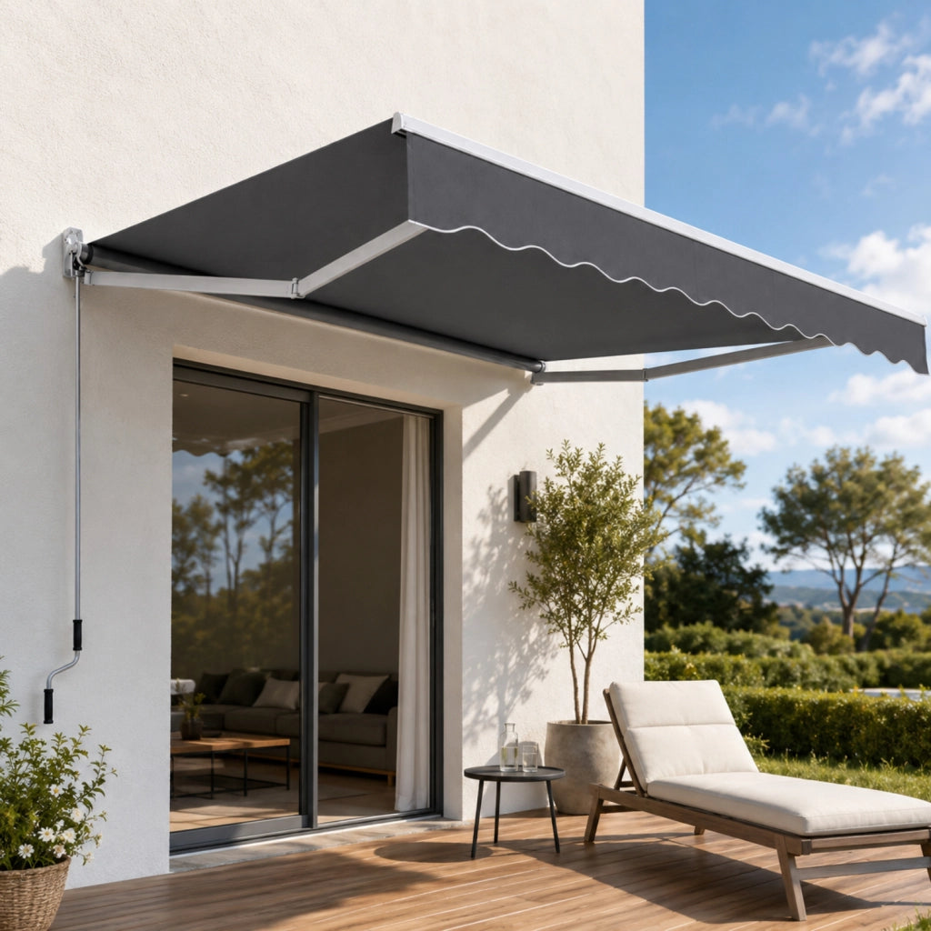 Tenda Da Sole Avvolgibile Con Apertura Manuale A Manovella E Pendenza Regolabile Struttura In Alluminio Rinforzato Per Balcone Terrazza Veranda Spazio Esterno Design Contemporaneo 295 x 250 Cm Grigio Scuro