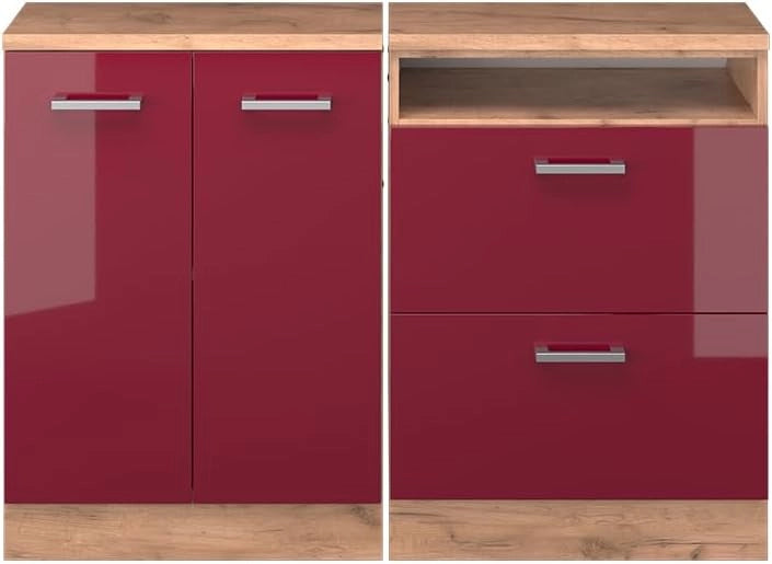 Set di mobili sottotetto Rion, Rosso lucido, 120 cm Set di 2 carcasse armadio profondità 60 cm, adatto per il salvaspazio sotto tetti spioventi