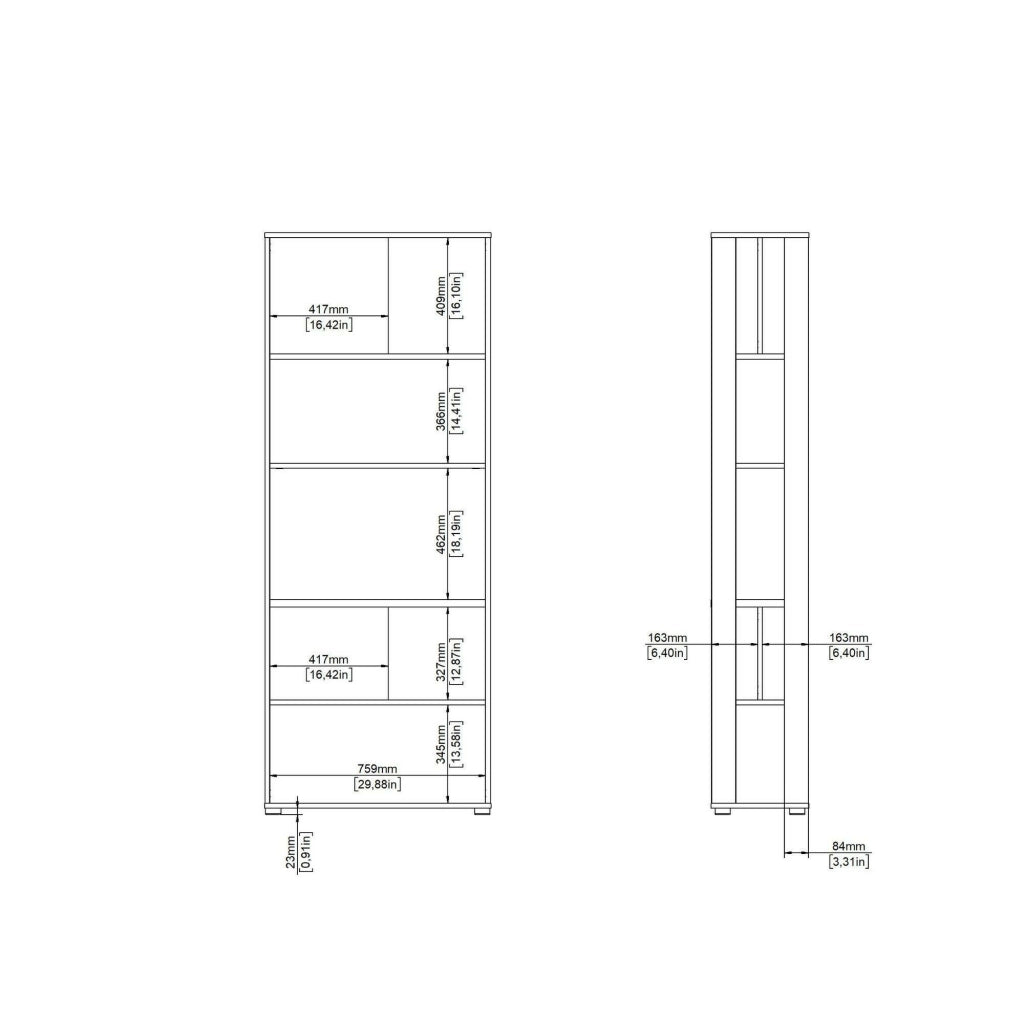 Libreria MuGuiying, Scaffale da ufficio, Mobile portalibri, Biblioteca, 80x34 h205 cm, Rovere e Grigio
