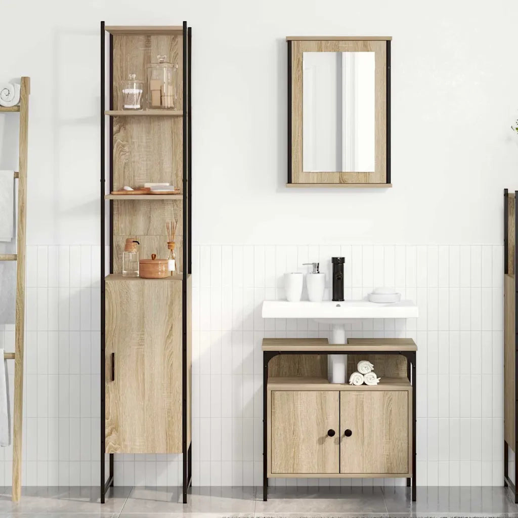 vidaXL Set di mobili per il bagno con lo scaffale 3 pcs rovere sonoma