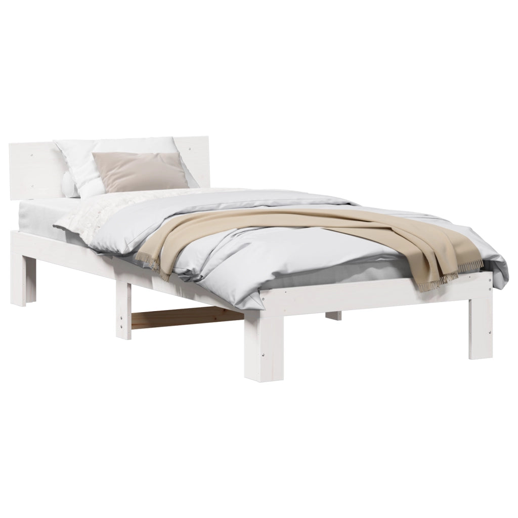 Struttura Letto con Testiera Bianca 90x190 cm in Legno Massello di Pino