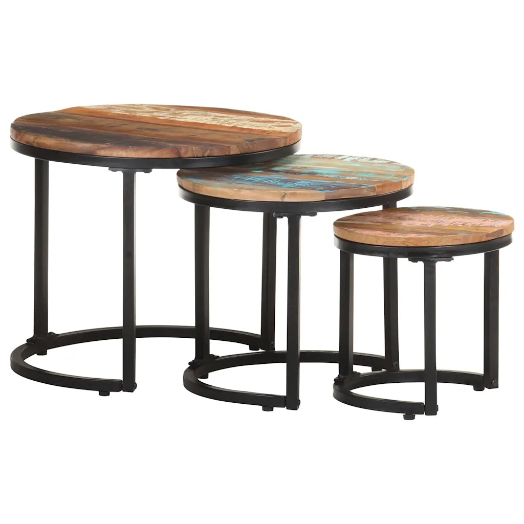 Tavolini Laterali 3 pz in Legno Massello di Recupero 320688