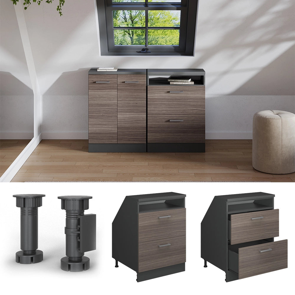 Mobile sottotetto Rion Grigio nobile/Antracite 60 x 83.8 cm con 2 cassetti, carcassa 60 cm profondità Vicco