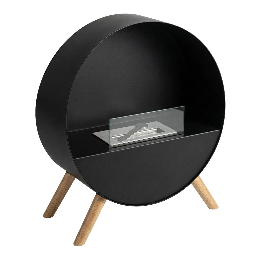 Venere - Camino a Bioetanolo da Pavimento 60x72x30 cm con Bruciatore 1 Litro e Piedi in Legno di Pino Nero
