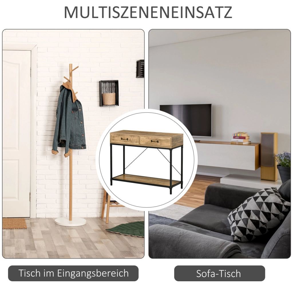 Tavolino da ingresso con 2 cassetti ¨C zephmum ¨C marrone e nero 100x35x76,5 cm