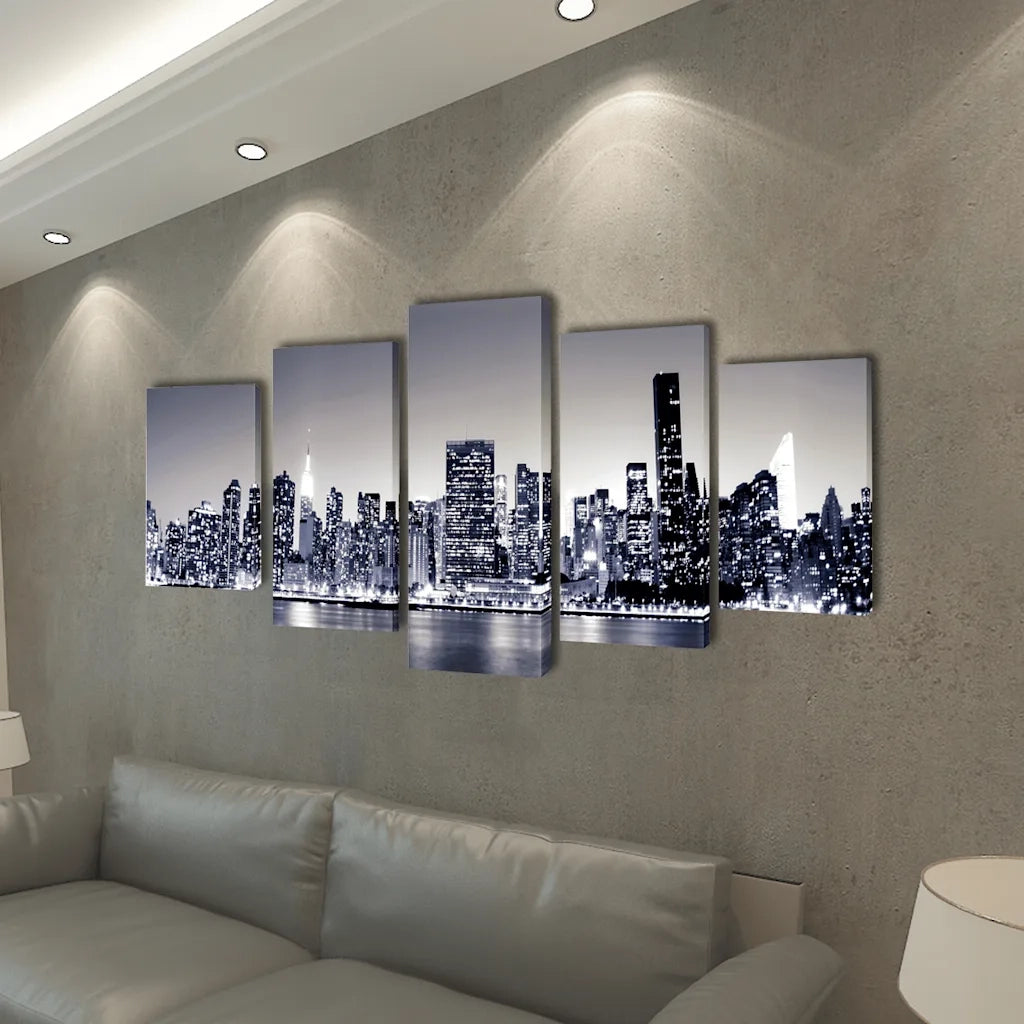 5 pz Stampa su Tela da Muro Panorama New York Monocromatico 100 x 50cm cod mxl 50690
