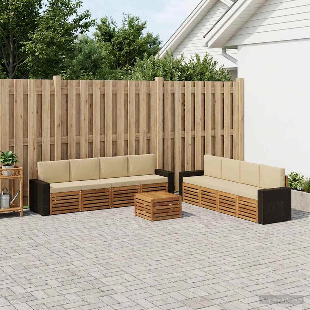 Set di divani da esterno 9 pz Naturale e Beige 3384184