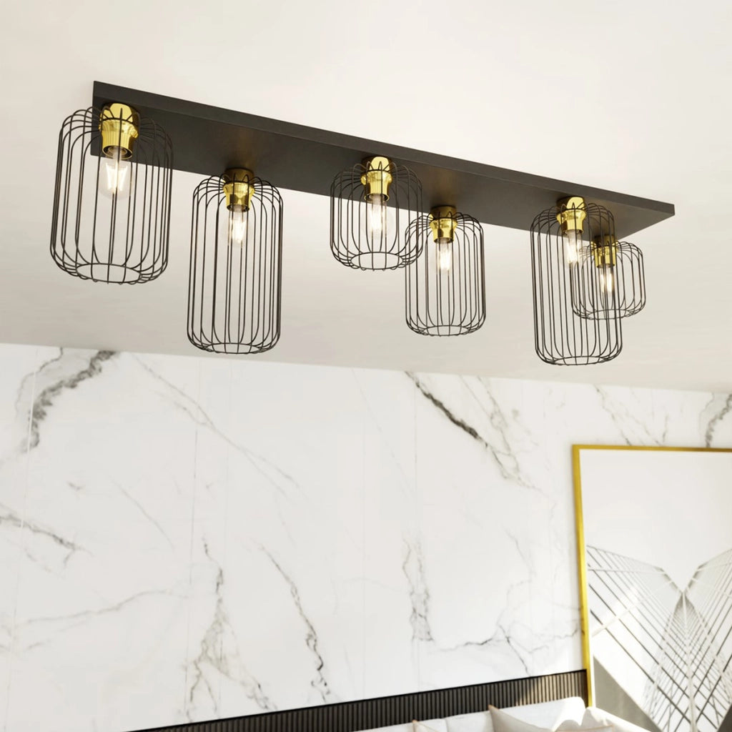 Lampada a sospensione BARN in acciaio nero opaco e oro