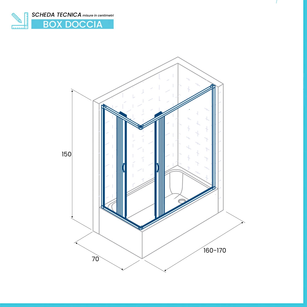 Box Vasca Soffietto 70x170cm in PVC Riducibile con Apertura Reversibile