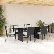 Set da Pranzo da Giardino 7 pz Nero con Cuscini in Polyrattan 3213490