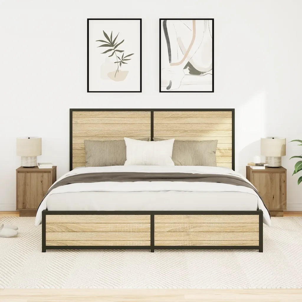 Comodini con Luci a LED 2 pz Rovere Artigianale 38x34x50 cm