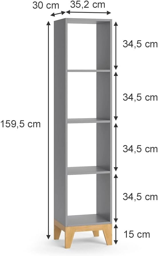 Libreria bambini Malia, Grigio, 35.2 x 159.5 cm