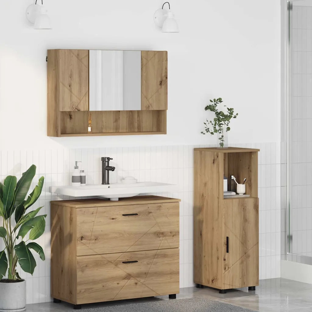 Set di mobili per il bagno con porta 3 pcs Rovere artigianale 3393032