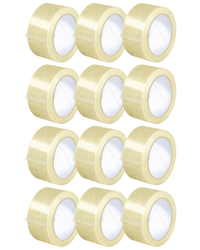 Nastro Adesivo Da Imballaggio Pacchi 50mm x 66 Metri Acrilico Resistente All'Acqua Silenzioso Sigilla Spedizioni Protezione Per Trasloco Prodotto Italiano Trasparente - 12 Rotoli