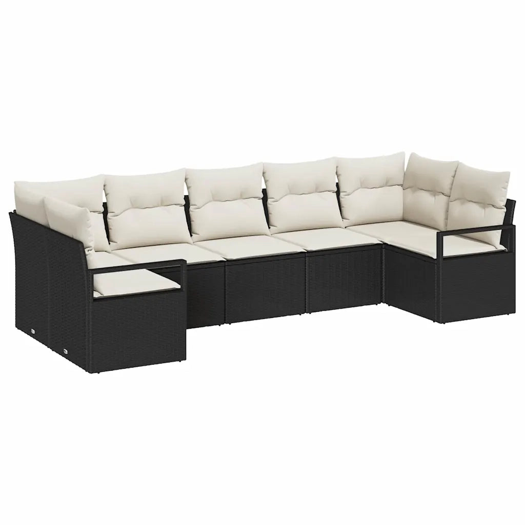 Set di divani con cuscino 7 pcs Nero polyrattan