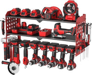 Magazzino elettrico per strumenti con 7 alloggi per borchi, rastrelliera per garage e officina con 3 livelli (rosso)