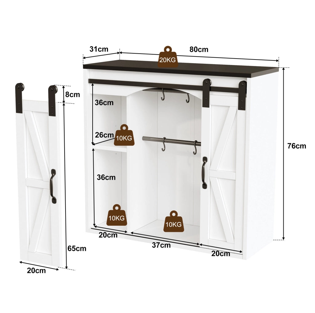 Mobile pensile da parete con 2 ante scorrevoli e ripiani regolabili; 80 x 31 x 76 cm; bianco; MDF