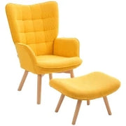 Poltrona di Design con Pouf, Poltrona Relax in Corda, Poltroncina con Braccioli in Legno, per Soggiorno, Arancione