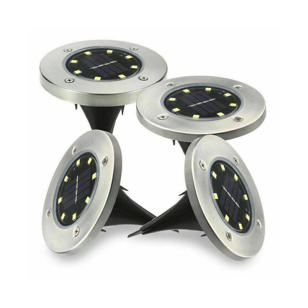Trade Shop - 4 Faro Lampada Led Solare Da Esterno Giardino Faretto 8 Led Picchetto Segnapassi -