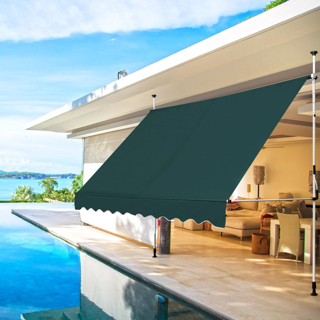 Tenda da sole telescopica e retrattile, Tenda parasole resistente ai raggi UV impermeabile 300 x 120 cm Verde-Tende parasole