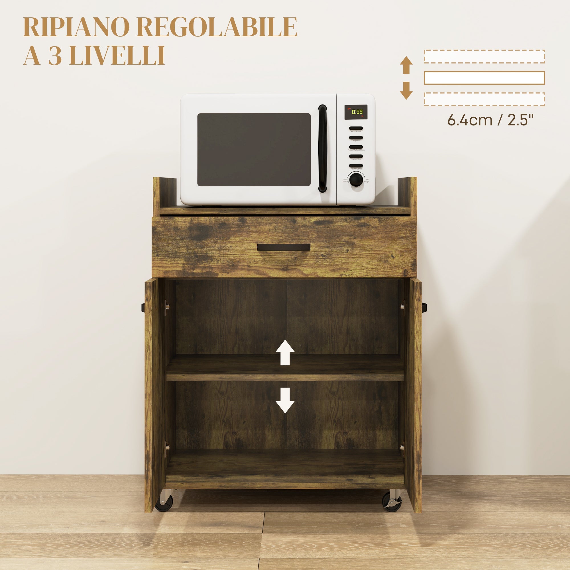 Carrello Isola da Cucina Armadietto con Ruote 60x40x77cm Marrone Rustico