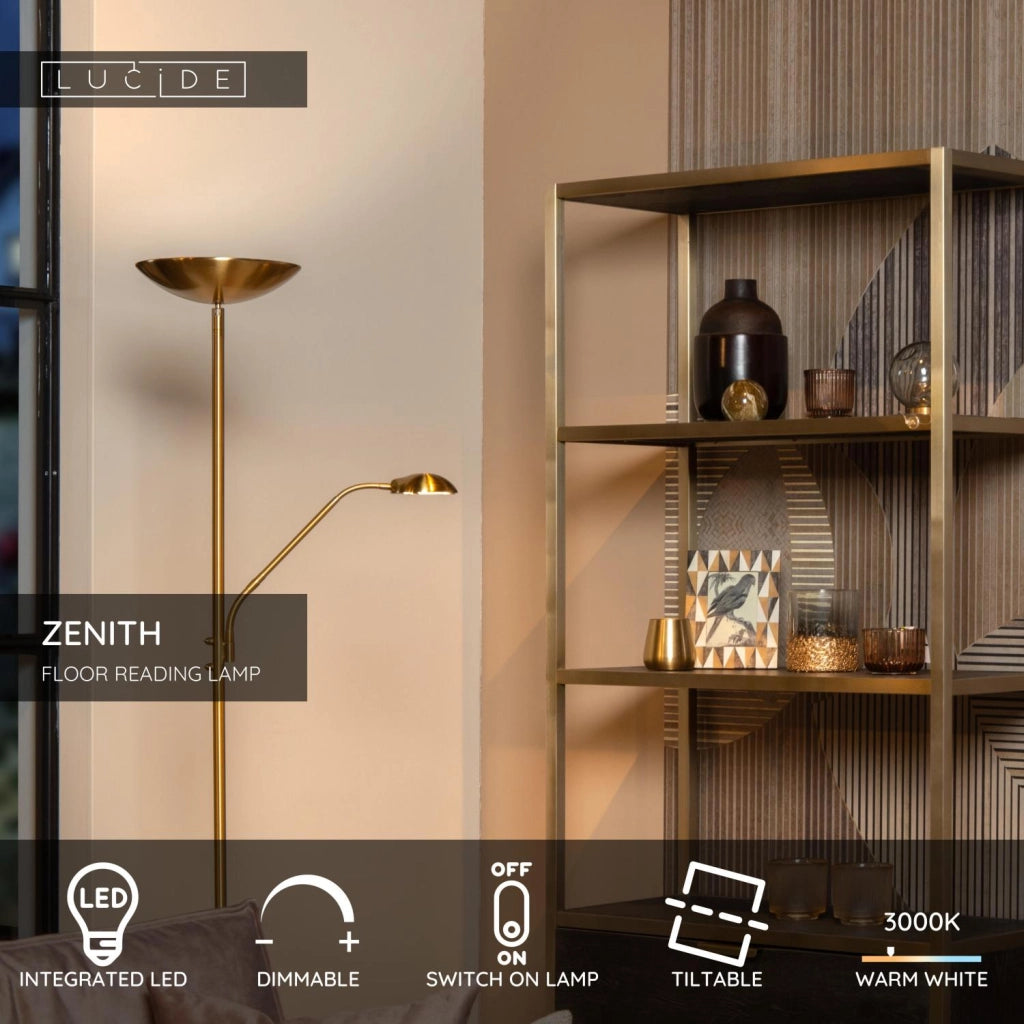 Lampada da terra glamour ZENITH LED 2 luci ottone Lucide