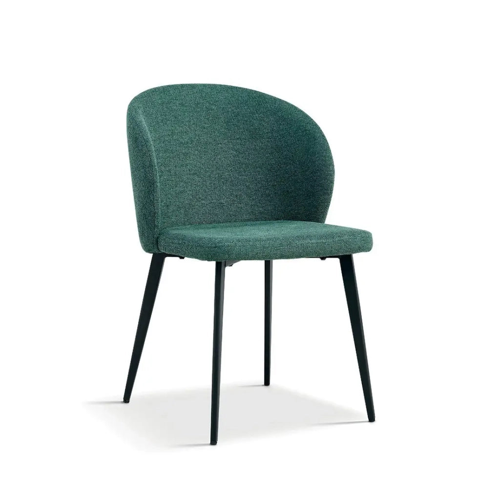 Sedia rivestita in tessuto per sala da pranzo colore verde. Collezione HARDIN
