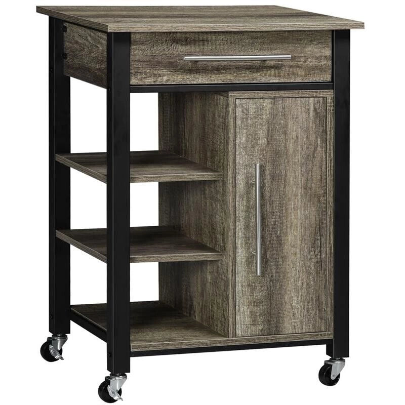 CARRELLO DA CUCINA PORTAVIVANDE CON RUOTE  60X50X84.5CM MARRONE SCURO