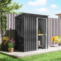 Capanno da Giardino 1.16m² con Tetto Inclinato e Porta Scorrevole, Casetta Attrezzi Giardino in Acciaio Zincato, 163x89x182 cm, Nero