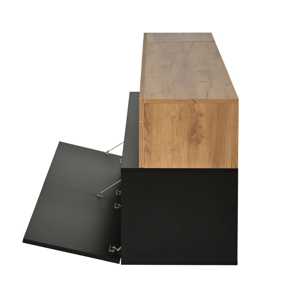 Mobile TV 184x42x58 cm con illuminazione LED e vani aperti in truciolare nero naturale