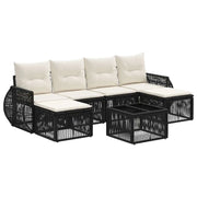 Set Divano da Giardino 7 pcs Nero e Bianco Crema polyrattan