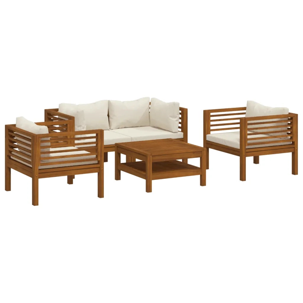 Set Divani da Giardino 5 pz con Cuscini Crema in Legno Acacia 3086934