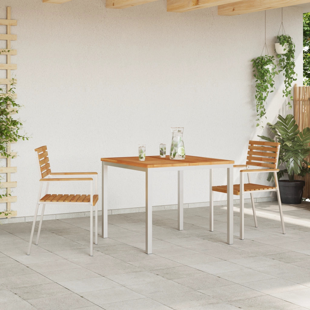 Sedia da Giardino Impilabile 2 pcs in Legno Massello di Teak e Acciaio Inossidabile