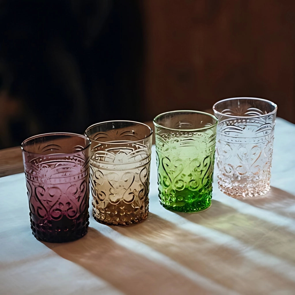 Zafferano Set 6 Bicchieri Tumbler Collezione Provenzale in Vetro Soffiato a Mano, Colorazione Verde Mela, Design Rustico ed Elegante, Resistenti