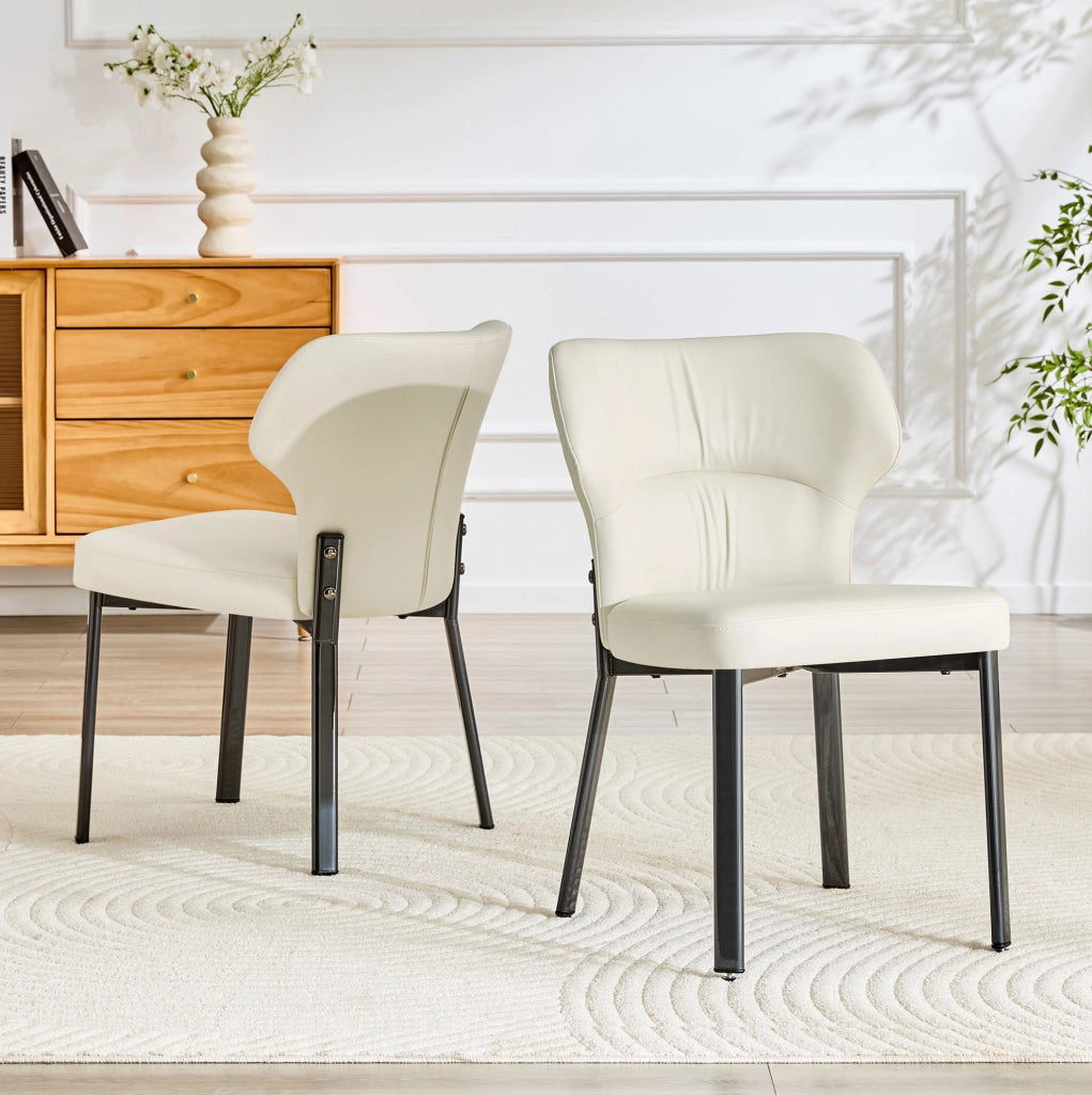 SEDIA da Pranzo Imbottita in PU Beige con Metallo Nero Set da 2 pezzi