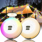 Kit di illuminazione per tenda da campeggio 2 pezzi – 4 in 1 contenitore – 9 posizioni – ricaricabile e impermeabile – caldo + RGB – per campeggio, festival (10M+7M)
