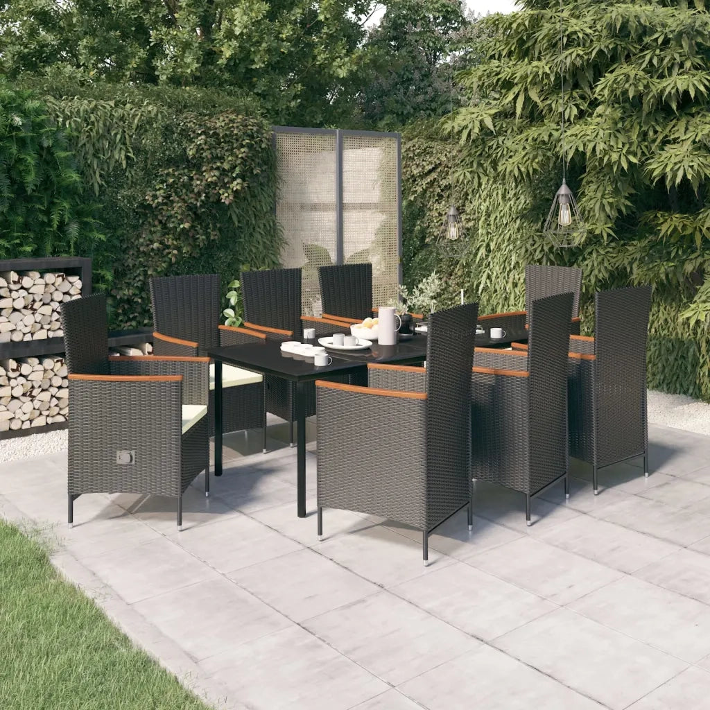 Set Mobili da Pranzo da Giardino 9 pz con Cuscini Nero cod mxl 38739