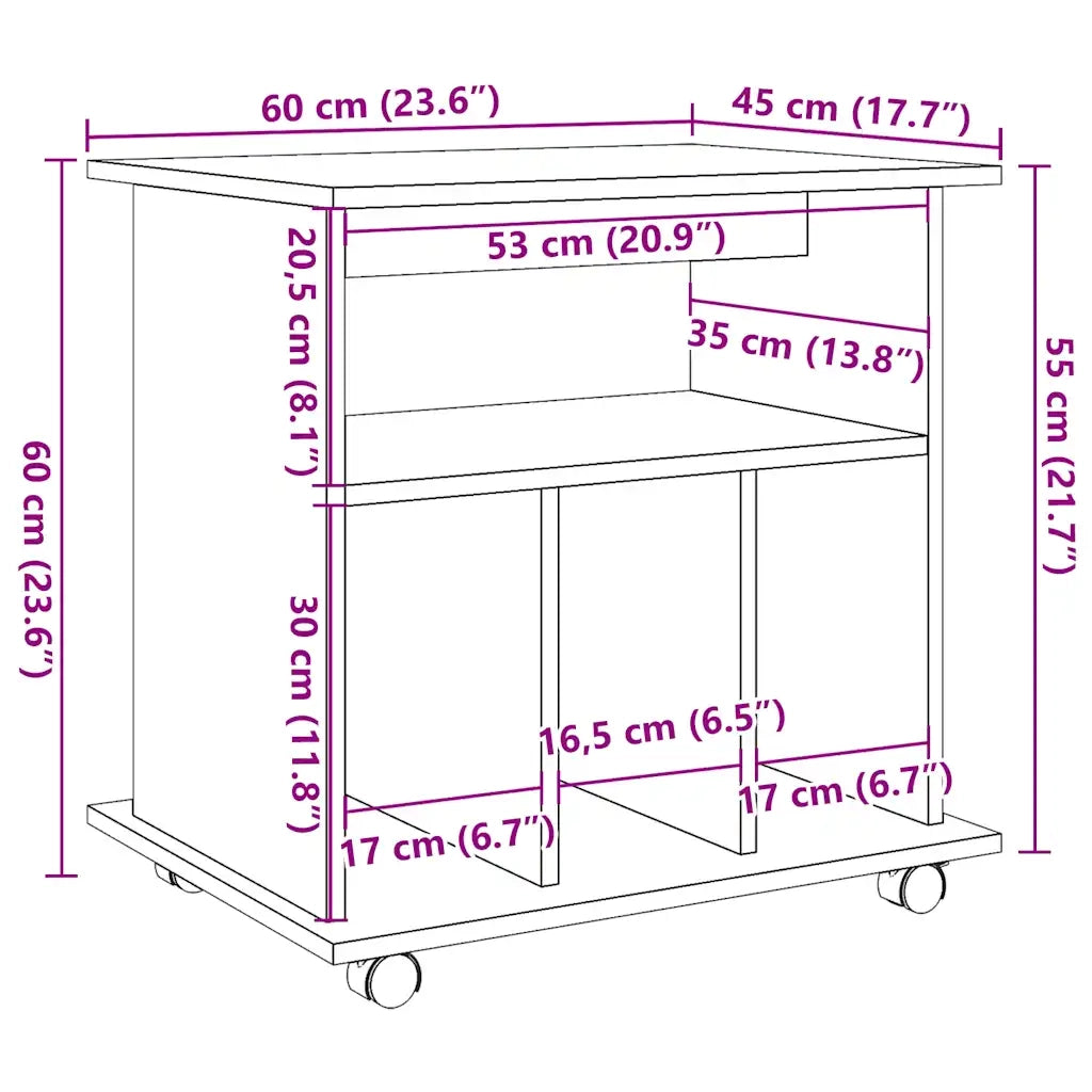 Armadietto con Ruote Legno Antico 60x45x60 cm Legno Multistrato 856662