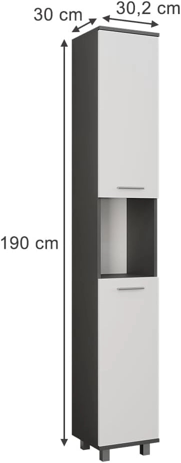 Mobile alto Ilias, Antracite/bianco, 30.2 x 190 cm con 2 porte