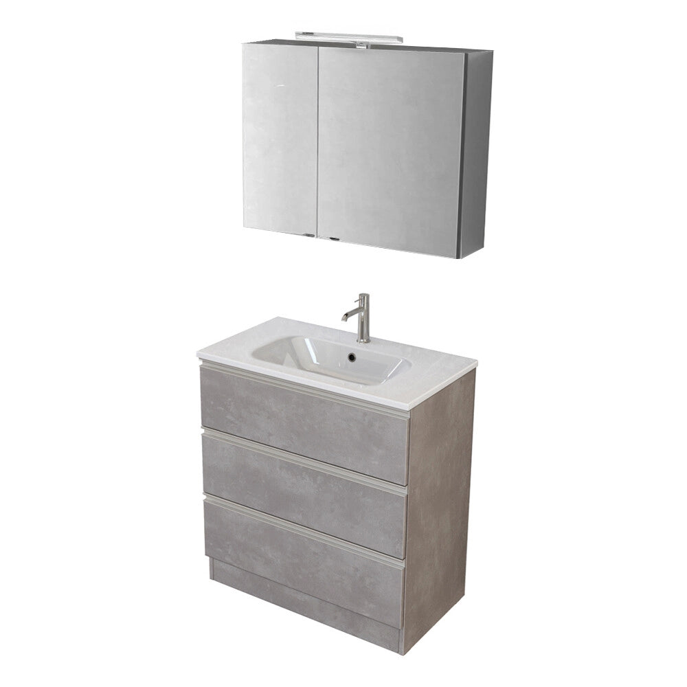 Mobile bagno con specchiera 80 cm grigio cemento con cassetti e lavabo incluso Master