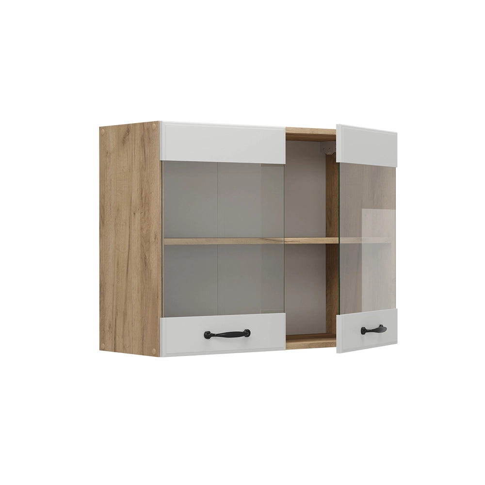 Mobile da cucina in vetro R-Line Bianco rustico/Rovere dorato 80 cm Vicco