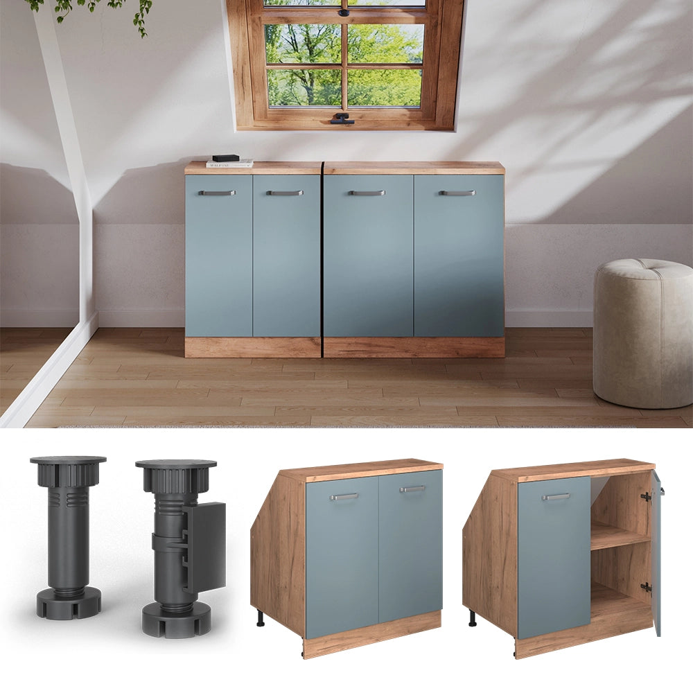 Armadio per soffitti inclinati Rion Grigio-blu/Rovere dorato 80 x 83.8 cm con 2 porte, carcassa 60 cm profondità Vicco
