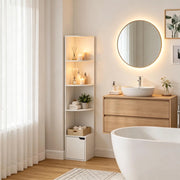 Scaffale angolare con anta bianco a 5 ripiani aperti, libreria salvaspazio in legno E1 29,5x157,5 cm