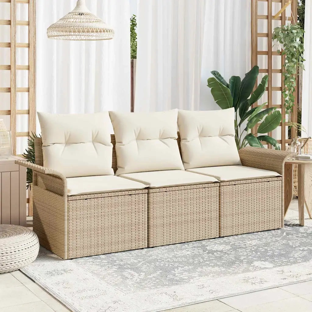 Set di divani con cuscino 3 pcs Beige e Crema polyrattan
