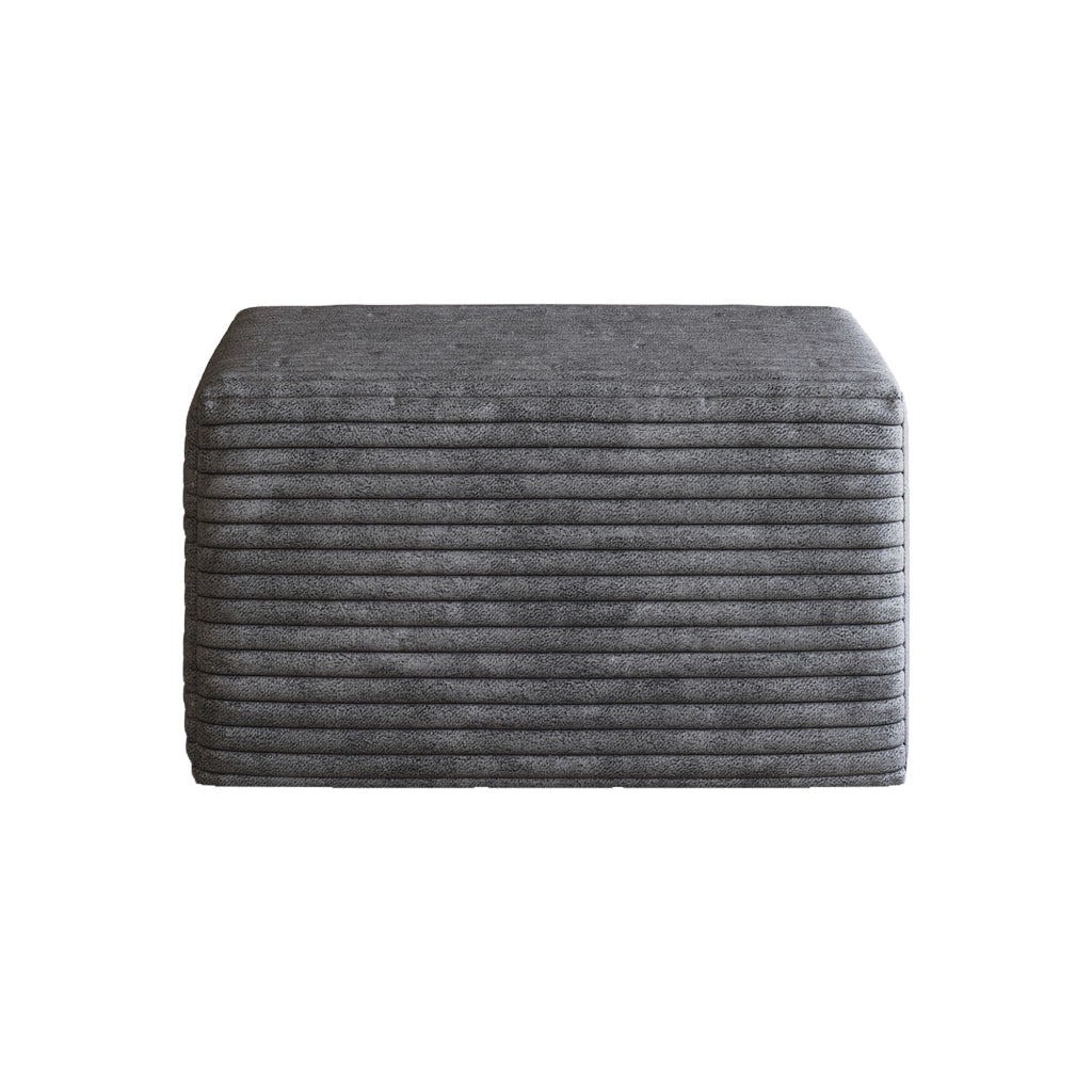Pouf Ottoman con schiuma ad alta elasticità, tessuto a coste rigate, Tessuto, Grigio scuro