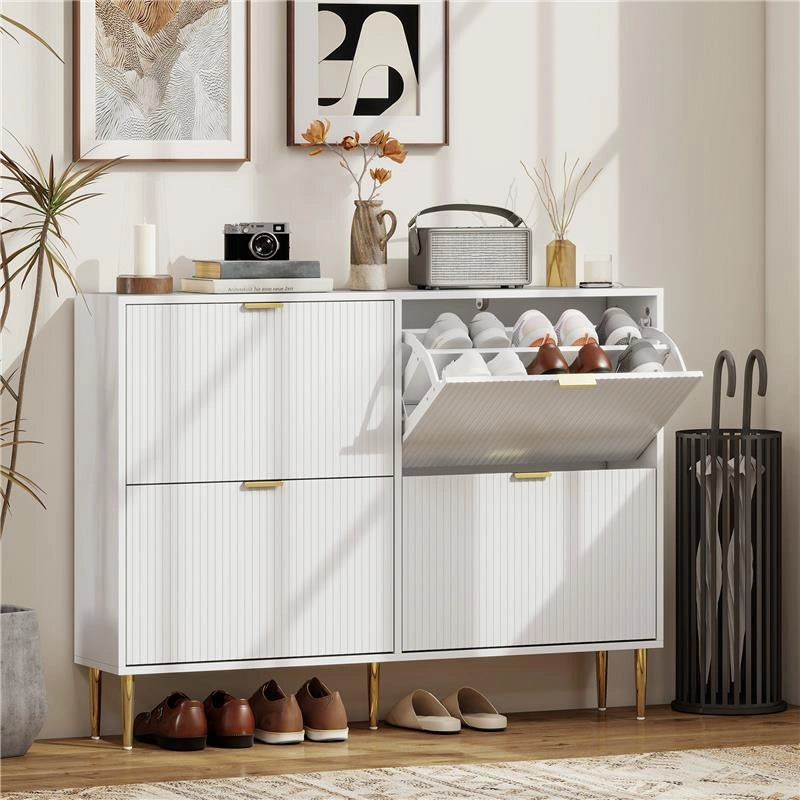 SCARPIERA SLIM PER 20 PAIA DI SCARPE CON 4 CASSETTI A RIBALTA E RIPIANI REGOLABILI, 105X24X91.5 CM, BIANCO