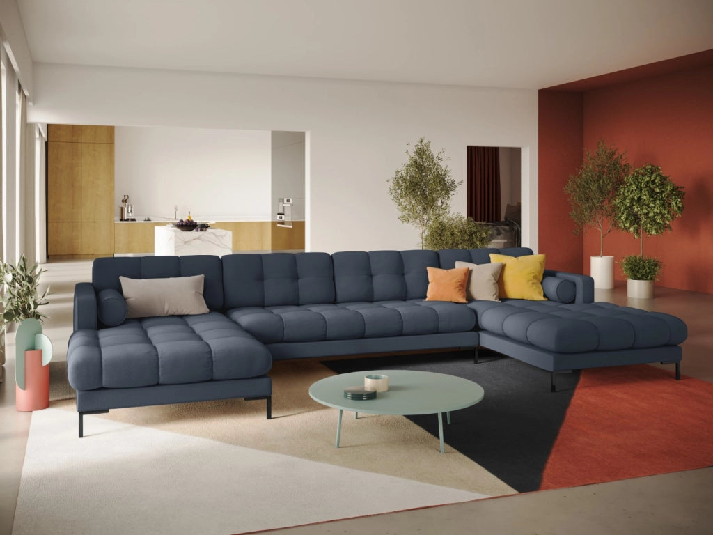 Cosmopolitan Design - Divano panoramico "Bali" 7 posti in tessuto strutturato blu scuro 