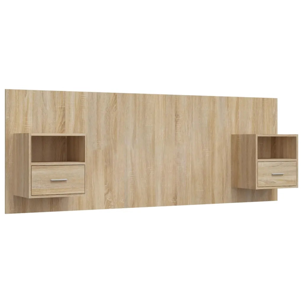 Testiera Letto con Comodini in Legno Multistrato Rovere Sonoma