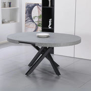 Tavolo rotondo allungabile Raven con piano cemento e gambe shangai nero 120x120x75H